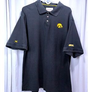 Press Box Iowa Hawkeyes Black Polo Shirt Flying Hawk Logo NCAA Mens Size 2XL